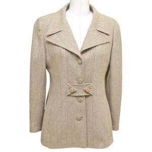 Chanel Jacket Blazer Beige Wool Blend Gold HW Long Sleeve 36 96A